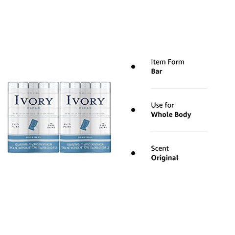 Sabonete em Barra Ivory Clean Original, 4 Ounce (113g), 10 Unidades (Pack de 2) Total 20 Barras