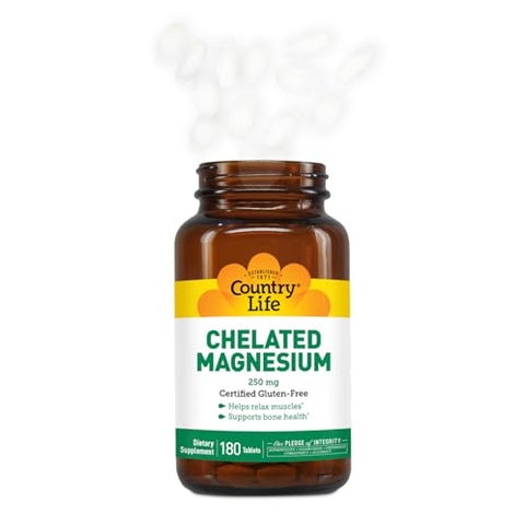 Chelated Magnesium 250mg – Suporte para Coração e Ossos - Country Life