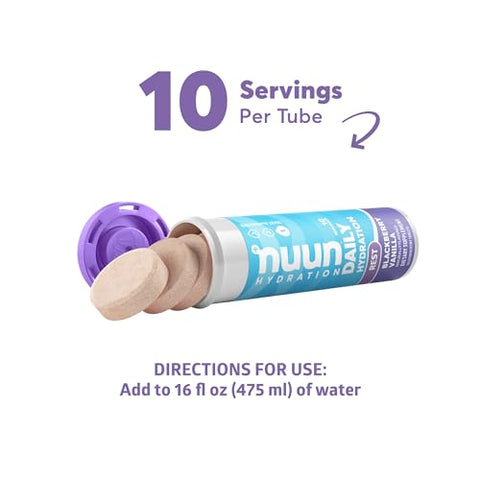 Hydration Rest: Tabletes de Eletrólitos para Descanso e Recuperação, Citrato de Magnésio, Sabor Amora Baunilha, 8 Pacotes (80 Porções) - Nuun