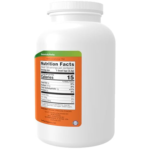 Suplementos Orgânicos Certificados, Pó de Spirulina Rico em Beta-Caroteno (Vitamina A) e B-12 com GLA Natural – Marca NOW Foods - NOW Foods