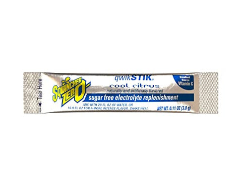Zero Qwik Stik: Bebida Hidratante em Pó de Reposição de Eletrólitos, Sem Açúcar, Baixa Caloria, Baixo Sódio, Sabor Cítrico Refrescante, 50 Pacotes de 3g - Sqwincher