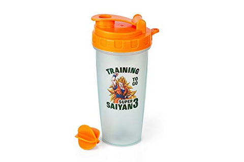 Garrafa Shaker Dragon Ball Z Super Saiyan Goku – 600ml Blender Bottle de Plástico Livre de BPA com Esfera Misturadora – Shake de Proteína, Substituto de Refeição, Mixer de Smoothie – Treino na Academia