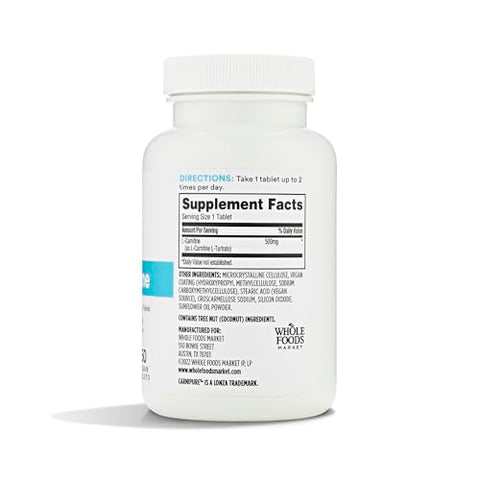 365 by Whole Foods Market, L-Carnitina 500mg Livre de Forma, Vegano, 60 Comprimidos