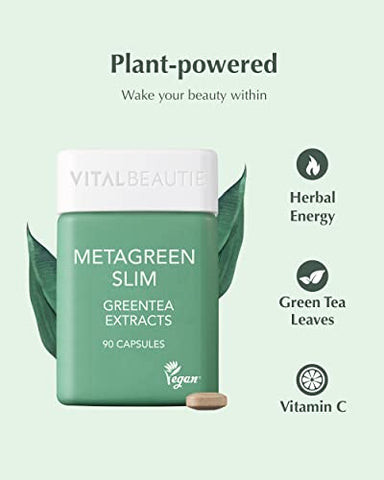 VITALBEAUTIE - Metagreen Slim: Extrato de Chá Verde, EGCG, Catequina, Vitamina C – Saúde Física, Níveis Saudáveis de Colesterol, Antioxidante – Suplemento Vegano AMOREPACIFIC – 30 Porções