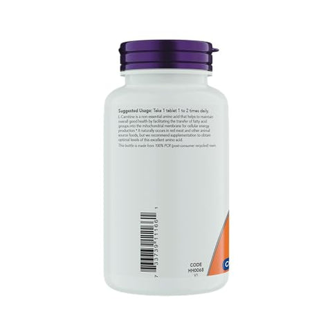 NOW Foods - Now Supplements L-Carnitine 1000mg – 150 Comprimidos, Tamanho Econômico, Suporta o Crescimento Muscular Magro, Carnipure, Não-OGM, Kosher, Ideal para Veganos, Atletas e Suporte Energético