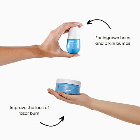 Rotina de 2 Passos Bushbalm para Pelos Encravados e Irritações de Lâmina – Hidratação e Calmante – Óleo Nude para Pelos Encravados (30 ml), Esfoliante Nude (236 ml) – Nude