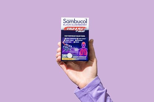 Alívio de Resfriado e Gripe – Medicamento Homeopático para Resfriado, Remédio para Adultos, Sabugueiro Negro para Resfriados, Remédio para Gripe com Zinco – 60 Comprimidos - Sambucol