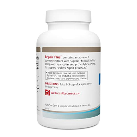 Wellness Resources - Repair Plus com TurmiPure Gold Cúrcuma (Curcumina) com Quercetina e Enzimas Proteolíticas Bromelina e Papaína para Reparo, Recuperação, Saúde Tecidual e Inflamação (100g)