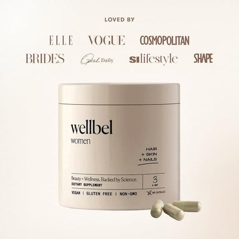 Suplemento Feminino para Cabelo, Pele e Unhas, Vegano, Sem Glúten e Não Transgênico 90 Cápsulas - WELLBEL