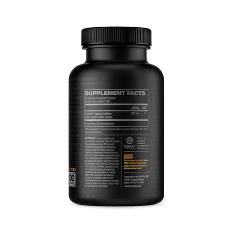 PurCaf Cápsulas de Cafeína Orgânica, Suplemento Energético de Cafeína, Sem Queda ou Nervosismo, Foco Pré-Treino - HOSSTILE