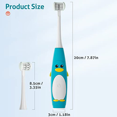 Escova de Dentes Elétrica Infantil 3 Lados, Escova de Dentes Sônica para Crianças com 2 Cabeças de Escova, Temporizador Inteligente 5 Ajustes, À Prova d’Água IPX7, Cabo USB - RAZOKO