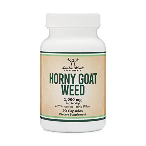 Double Wood Supplements - Horny Goat Weed para Homens e Mulheres – Sem Preenchedores (Força Máxima Epimedium Pad. para 20% Icariins) 1.000mg por Porção, 90 Cápsulas (Suplemento Potencializador Masculino) por Double Wood