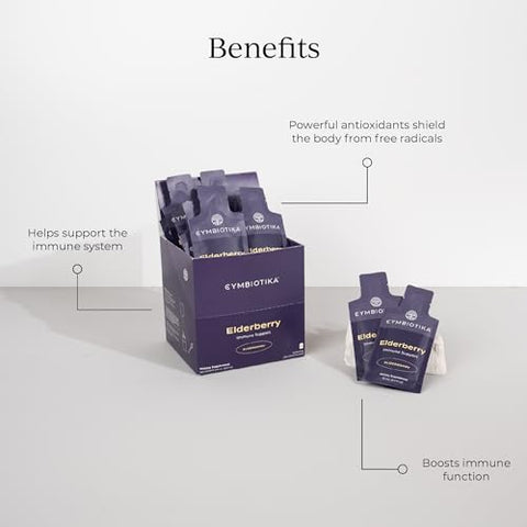 Elderberry Boost: Suplemento com Vitamina E, Orgânico, Suporte Imunológico para Adultos, Livre de Glúten, Keto, Vegano, Sabor de Sabugueiro, 26 Pacotes - CYMBIOTIKA