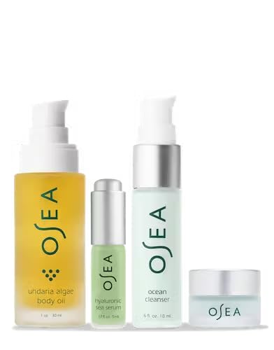 Conjunto de Cuidados com a Pele OSEA Bestsellers – 4 peças – Bolsa de Couro Vegano, Óleo Corporal, Gel de Limpeza Facial, Creme Hidratante – []