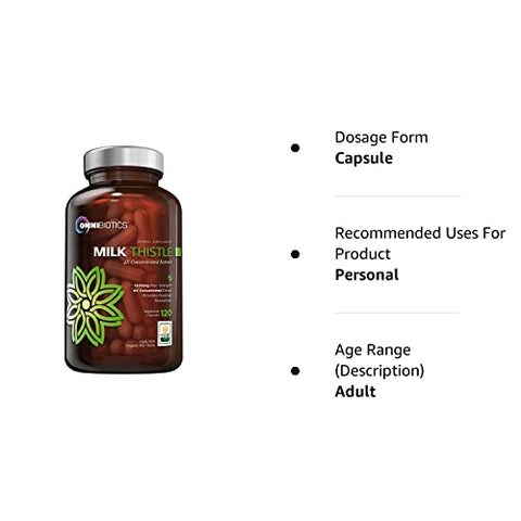 OmniBiotics - Cápsulas de Cardo de Leite Orgânico, Extrato Concentrado 4X de 1500mg com Silimarina é o Suplemento de Cardo de Leite Mais Forte Disponível. Ótimo para Limpeza do Fígado! 120 Cápsulas Vegetarianas