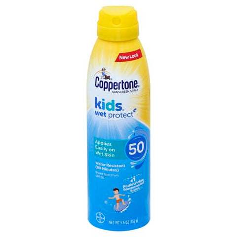 Protetor Solar Spray Coppertone Kids FPS 50, Resistente à Água, Amplo Espectro, 3 Unidades de 155g