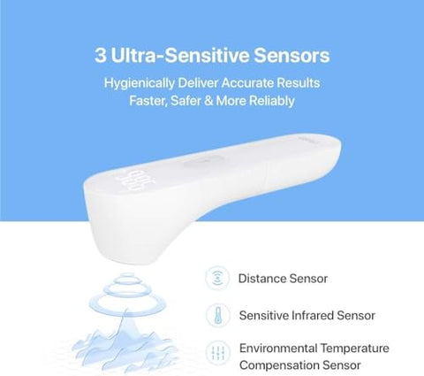 Termômetro Digital de Testa iHealth Sem Contato, Infravermelho para Adultos e Crianças, Sem Toque para Bebês, 3 Sensores Ultra Sensíveis, Dígitos LED Grandes, Vibração Silenciosa