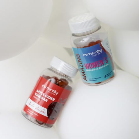Esmerally - Multivitamínico Feminino – Gomas de Vinagre de Maçã – 120 Gomas Multivitamínicas – Vitaminas para Mulheres – Sabor Natural de Frutas – Livre de Glúten