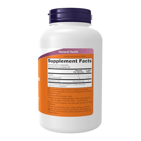 Supplements, Glucosamina ‘1000’, com Certificação de Suplemento Alimentar UL, 1 g por Cápsula, 180 Cápsulas Vegetais - NOW