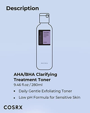 Tônico Tratamento AHA/BHA, Spray Esfoliante Facial para Cravos, Poros e Pele Irregular, 280ml, Não Testado em Animais, Sem Parabenos, Sem Sulfatos - COSRX