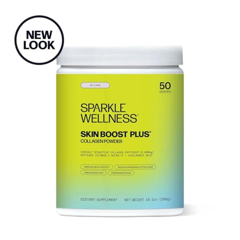 Sparkle Collagen - Sparkle Wellness Skin Boost Plus | Pó de Colágeno Hidrolisado VERISOL com Peptídeos de Colágeno Bioativos e Vitamina C | 50 Porções | Sem Sabor | 50g