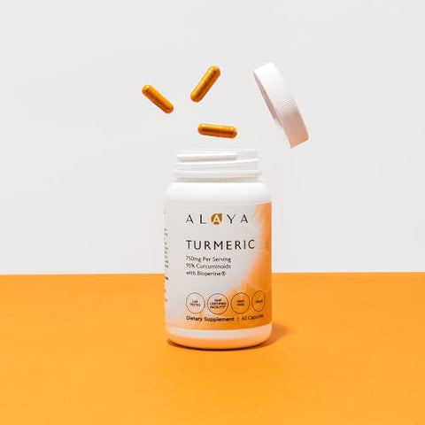 Cúrcuma Curcumina Premium com Bioperina – 750 mg com 95% de Curcuminoides Padronizados por Cápsula – Alta Potência, Absorção - Alaya Naturals