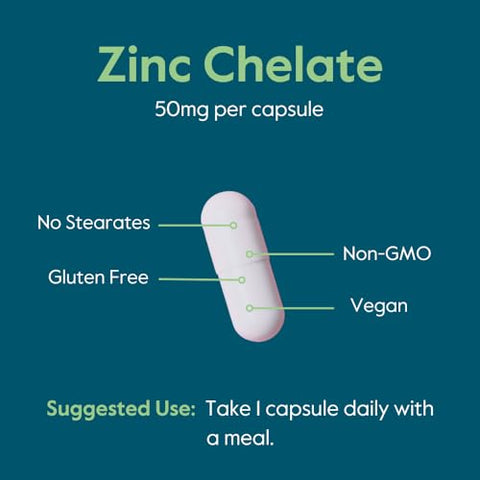Zinco Quelato 50mg (240 Cápsulas Vegetarianas) – Sem Estearatos – Sem Fosfato Dicálcico – Vegano – Não Transgênico – Sem Glúten - BESTVITE