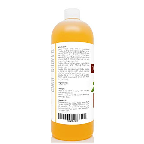 velona - Óleo de Jojoba Orgânico Certificado pelo USDA – 946 ml (Com Bomba) | 100% Puro e Natural | Dourado, Não Refinado, Extraído a Frio, Livre de Hexano