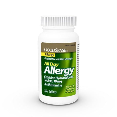 All Day Allergy, Cetirizine Hydrochloride 10 mg, 365 Comprimidos – Antialérgico - GoodSense