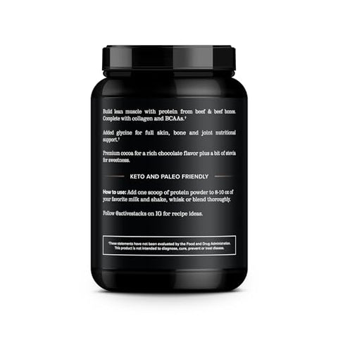 Active Stacks - Proteína Isolada de Carne em Pó, Chocolate – Sem Laticínios com Colágeno Natural para Keto, Paleo, Caldo de Osso