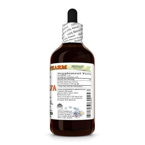 Extrato Líquido de Alfafa Orgânica, Glicerito de Folha Seca de Alfafa (Medicago Sativa) Hawaii Pharm, Suplemento Herbal Natural 120 ml