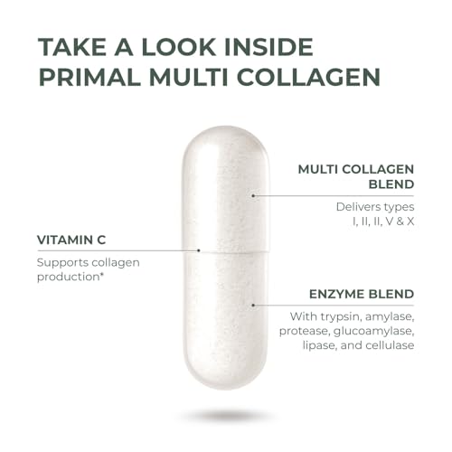 2 Pack – Colágeno Multi Tipo I, II, III, V, X – 120 Cápsulas com Vitamina C para Cabelo, Pele, Unhas – Mulheres e Homens - Primal Harvest