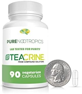 Pure Nootropics - Theacrine (TeaCrine) 100 mg Cápsulas Vegetais | 90 Unidades | Suplemento Energético Não Viciante | Alternativa à Cafeína | Estimulante para Melhorar o Foco, Motivação e Desempenho Mental e Físico