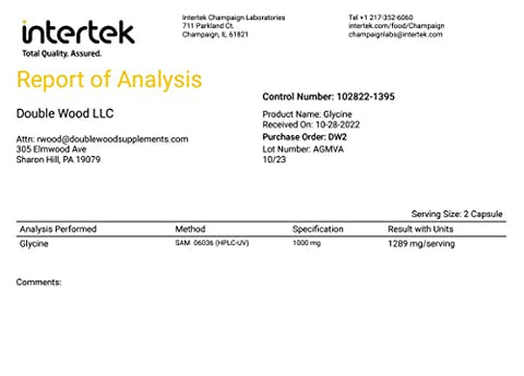 Double Wood Supplements - Glicina em Pó 1.000mg por Porção (300 Cápsulas) – Aminoácido Relaxante (Glicina) por Double Wood – Testado por Terceiros, Livre de Glúten, Não-OGM