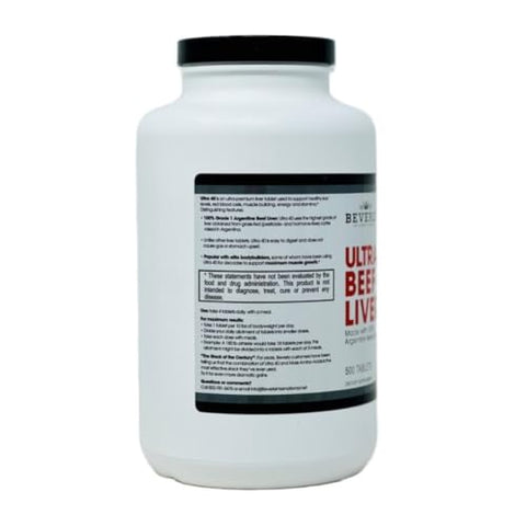 Ultra 40 Fígado Bovino Desidratado de Pasto, 500 Tab. Segredo da Era Dourada para Aumentar o Crescimento Muscular, Resistência e Desempenho Naturalmente. Supere os limites - Beverly International