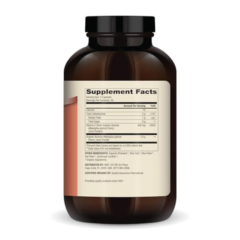 Vitamina C Orgânica Acerola Cherry, 90 Porções (270 Cápsulas), 500 mg Por Porção, Suplemento Alimentar, Suporta a Função Imunológica Saudável, Não-OGM, Certificado Orgânico USDA - Dr. Mercola