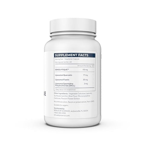 Suplemento Senolítico Renue | 60 Cápsulas com Fisetina (35mg) Quercetina (78mg) - Renue By Science