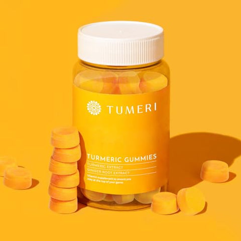 TUMERI - Gummies de Cúrcuma e Gengibre – Suporte Articular com Curcumina – 60 Unidades de Gummies Veganos com Sabor Natural de Frutas Tropicais – Embalagem com 2 Unidades