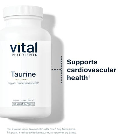 Taurina 1000mg | Suplemento Detox de Aminoácidos Veganos | Suporte à Saúde do Coração, Nervos e Fígado* | Livre de Glúten, Laticínios e Soja | Não-OGM | 120 cápsulas - Vital Nutrients
