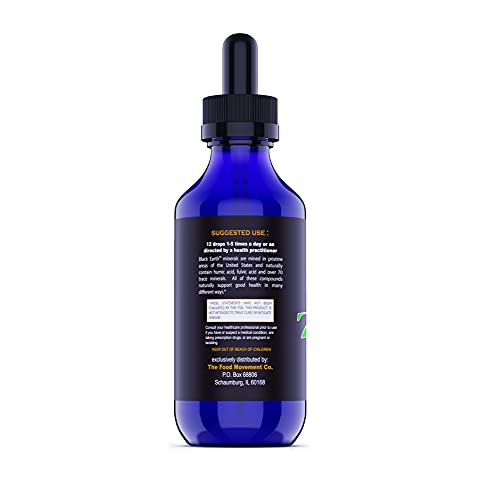 THE FOOD MOVEMENT CO. - Zeolita Negra com Ácidos Húmicos e Fúlvicos e Minerais Traços para Desintoxicação, Saúde Intestinal e Suporte Imunológico – Tamanho Econômico 120 ml Gotas Líquidas
