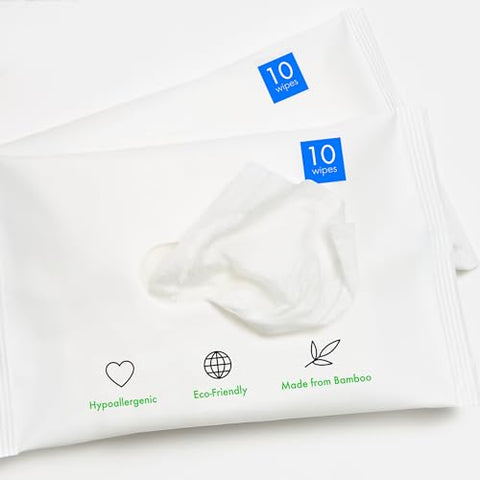 Baby Wipes – Lenços umedecidos de bambu premium, hipoalergênicos, livres de produtos químicos, sem fragrância, tamanho viagem – 10 unidades x 10 pacotes (100 unidades) - Believe