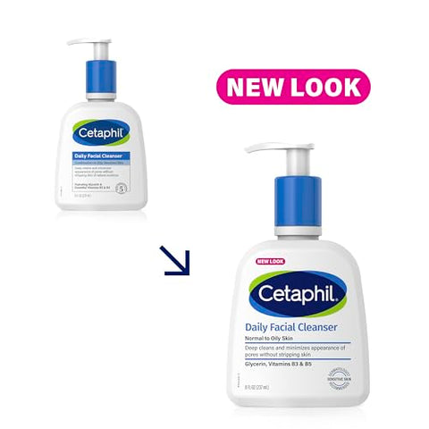 Face Wash 8 oz 3 Pack – Limpeza Facial Diária para Pele Sensível, Mista a Oleosa, Espuma Suave, Livre de Sabão, Hipoalergênico - Cetaphil