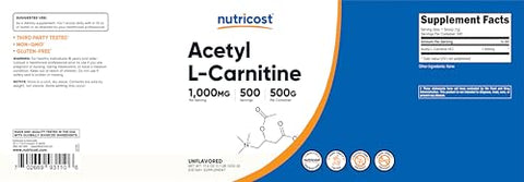 Acetyl L-Carnitine (ALCAR) 500g – Pó Puro de Acetil L-Carnitina 1000mg por Porção - Nutricost