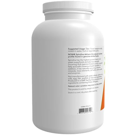 Suplementos Orgânicos Certificados, Pó de Spirulina Rico em Beta-Caroteno (Vitamina A) e B-12 com GLA Natural – Marca NOW Foods - NOW Foods