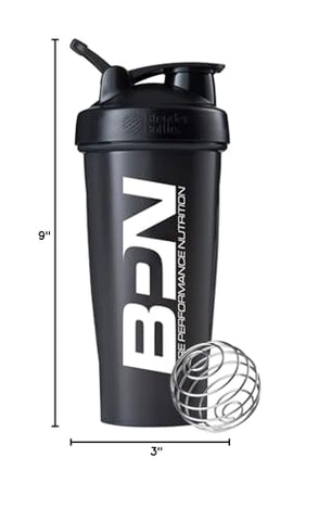Garrafa Shaker Blender Bottle, 28 oz (800 ml) com Misturador de Arame, Preta - BARE PERFORMANCE NUTRITION