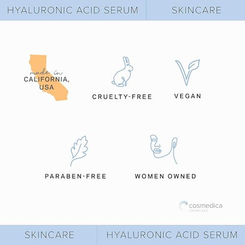 Cosmedica Skincare - Soro de Ácido Hialurônico para a Pele 100% Puro – Soro Anti-Envelhecimento, Hidratação Intensa, Não Oleoso – Ácido Hialurônico para o Rosto 240 ml (8 oz)