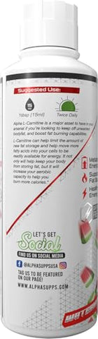 Alpha Supps - L-Carnitina Líquida 3000 mg | Aminoácido sem Estimulantes | 31 Porções (Sabor Melancia)