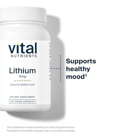 Lithium Orotate | Suplementos Veganos de Lítio para Memória, Estado Mental e Saúde Comportamental* | 5mg | Livre de Glúten, Laticínios e Soja | 90 Cápsulas - Vital Nutrients