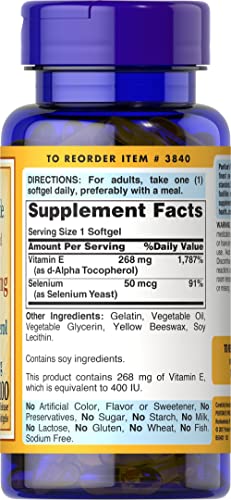 Puritan's Pride - Puritan’s Pride Vitamina E com Selênio 400 UI Natural 100 RR Softgels – Benefícios para a saúde e bem-estar