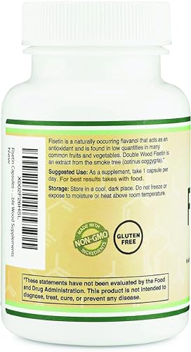 Double Wood Supplements - Fisetin 100mg – Suplemento de Flavonóis Bioativos, 60 Cápsulas (Suplemento de Polifenóis Bioflavonoides Similar a Apigenina, Luteolina e Quercetina) Suporte Anti-Envelhecimento Senolítico por Double